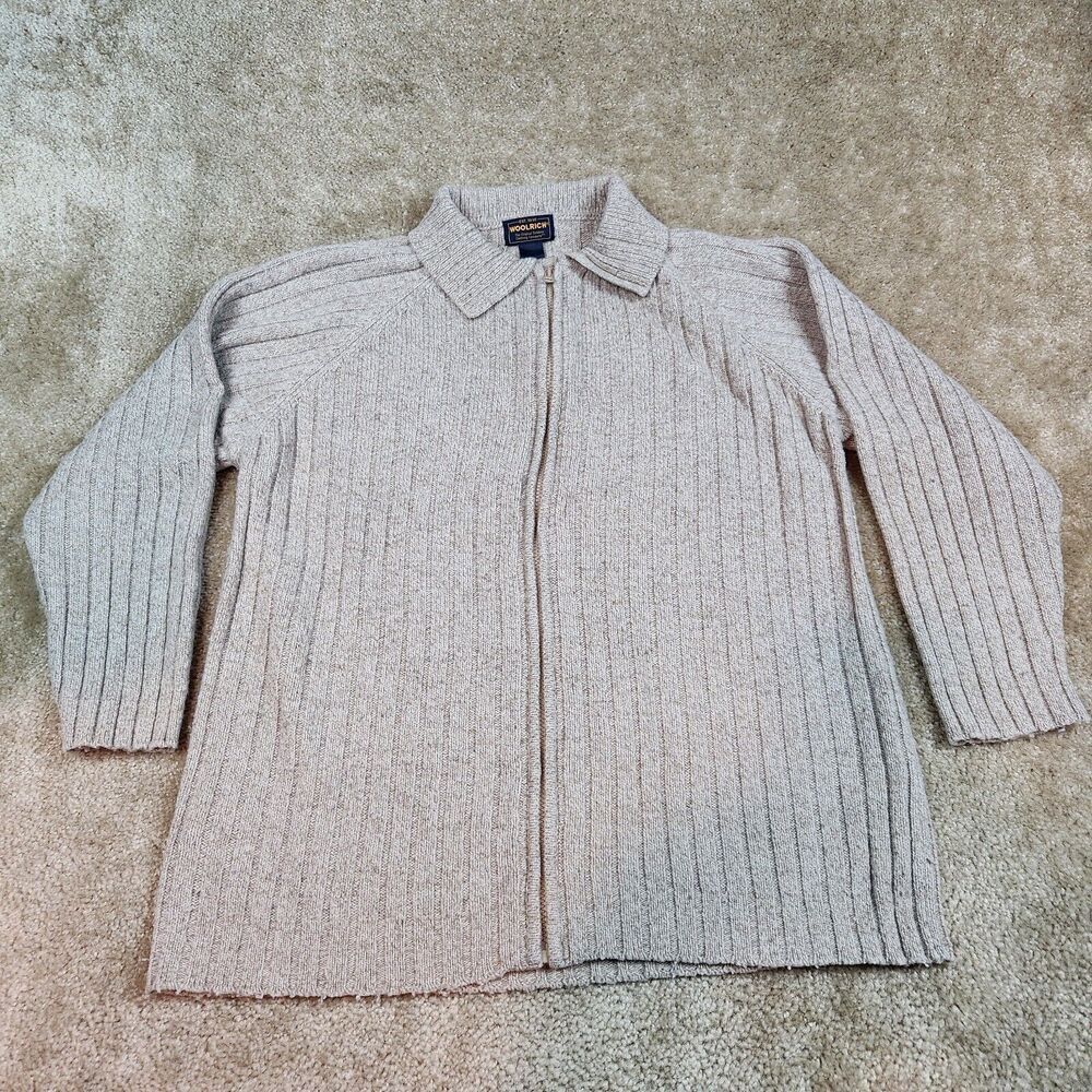 Vintage Woolrich Women Wool Cardigan Large Zip Front Chunky Knit Granny 90s